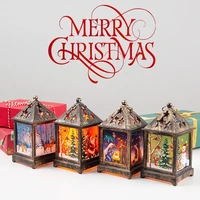 merry christmas lantern craft retro night light lantern diy santa claus snowman pattern light desktop decoration new year gift
