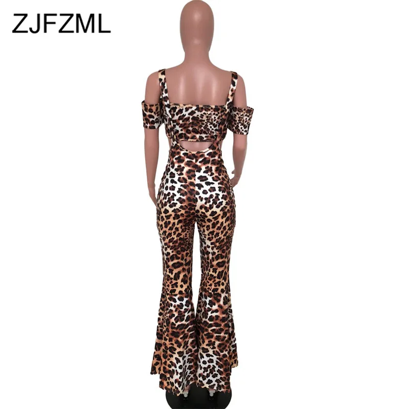 

Leopard Sexy 2 Piece Set Summer Clothes for Women Strapless Tie Bow Bra Top + Spaghetti Strap Backless Flare Overall Club Outfit