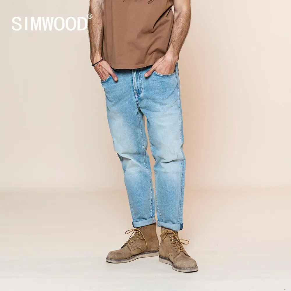 SIMWOOD 2020 Весенние новые джинсы мужские Удобные зауженные джинсовые брюки рваные