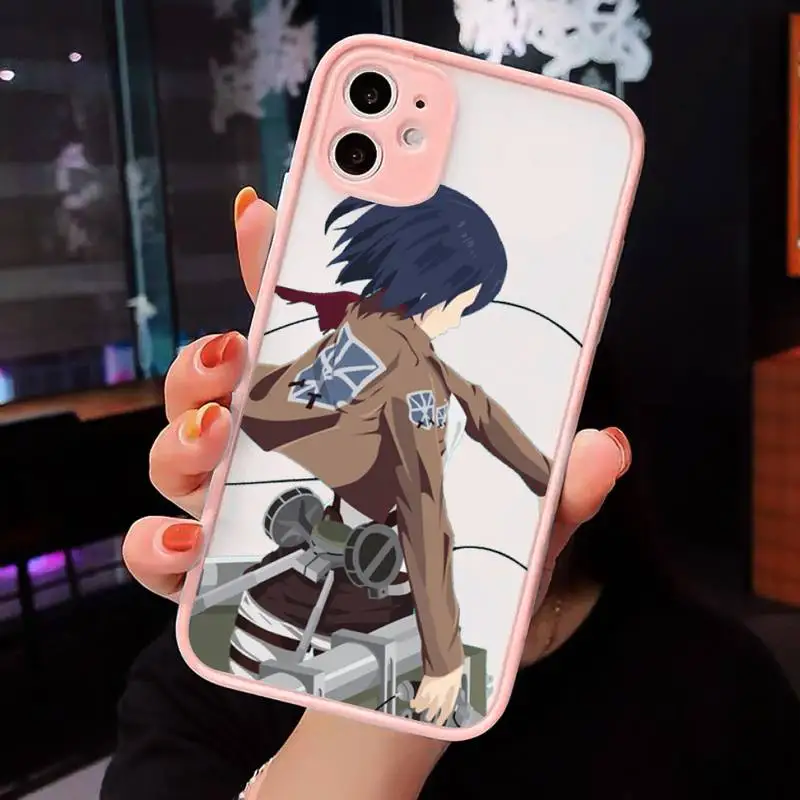 

Anime Attack on Titan Phone Cases Matte transparent For Pink iPhone 12 Mini 11 Pro XR XS Max 7 8 Plus X Back Cover