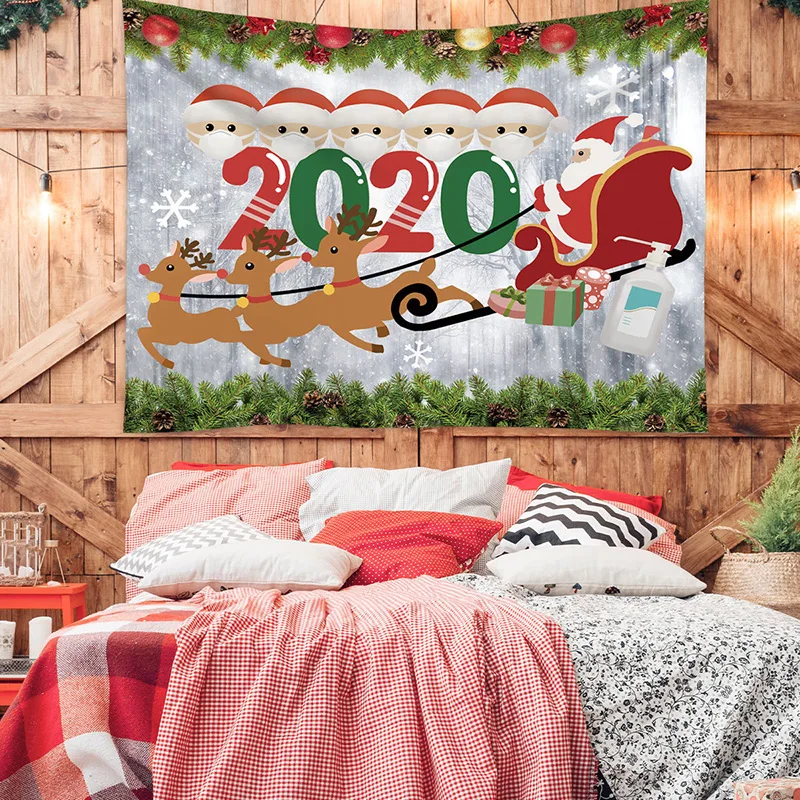 

Christmas Tapestry Wall Hanging Home Decor Elk Pulling Sleigh and Santa Claus Tapestry for Bedroom Living Room XH8Z
