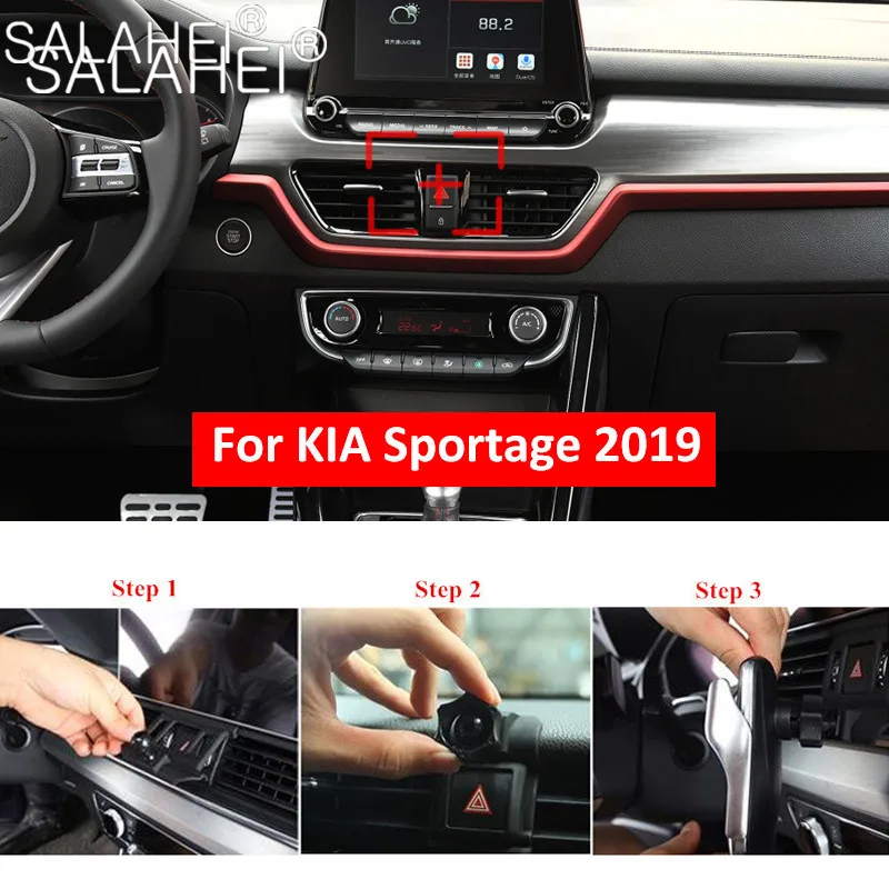 

GPS Adjustable Gravity Car Phone Holder Air Vent Clip Mount Mobile Phone Stand Holder For Kia Sportage R 2019 Car styling