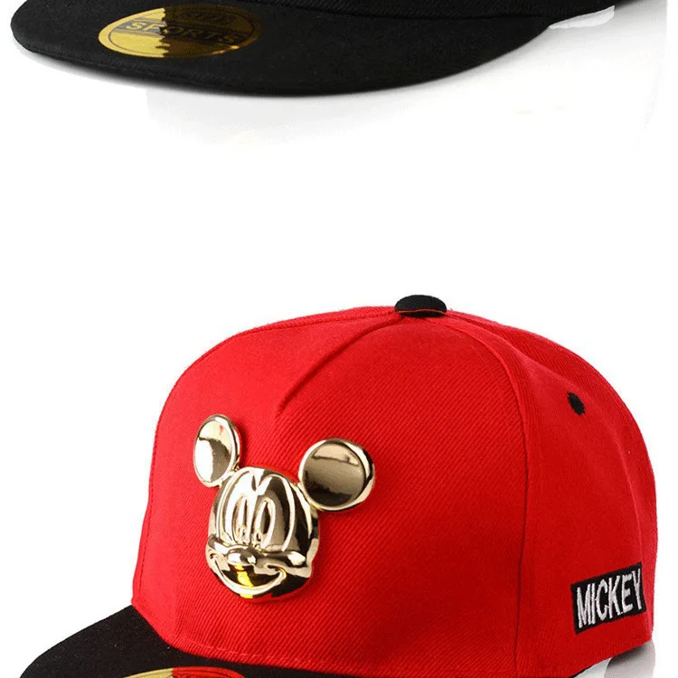 Spring Summer Gorras 100%cotton Pu Leather Baseball Cap Children's Baby Hip-hop Hat Boys Girls Snapback Cartoon Mickey Caps