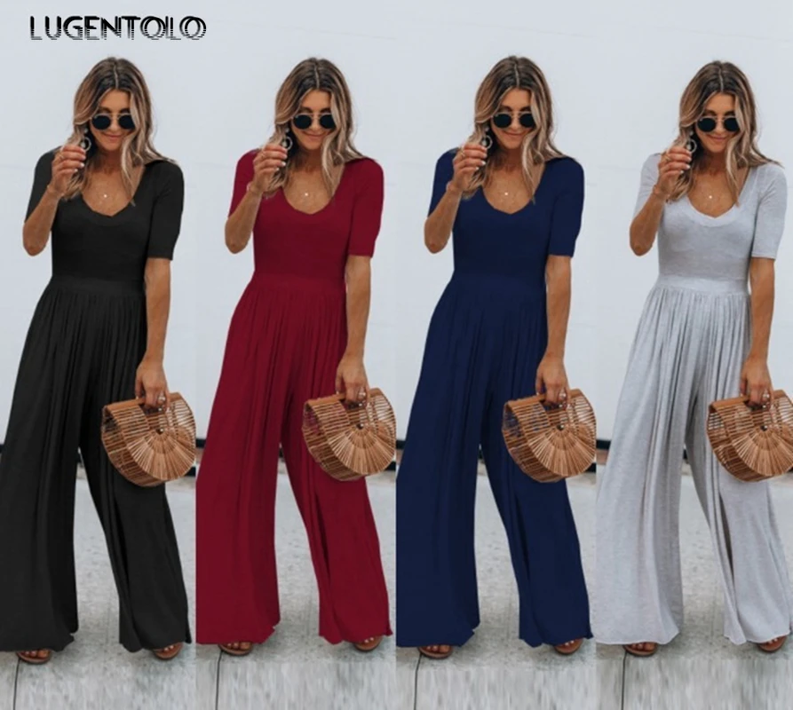 Женский комбинезон Lugentolo весенне-летний простой свободный однотонный с