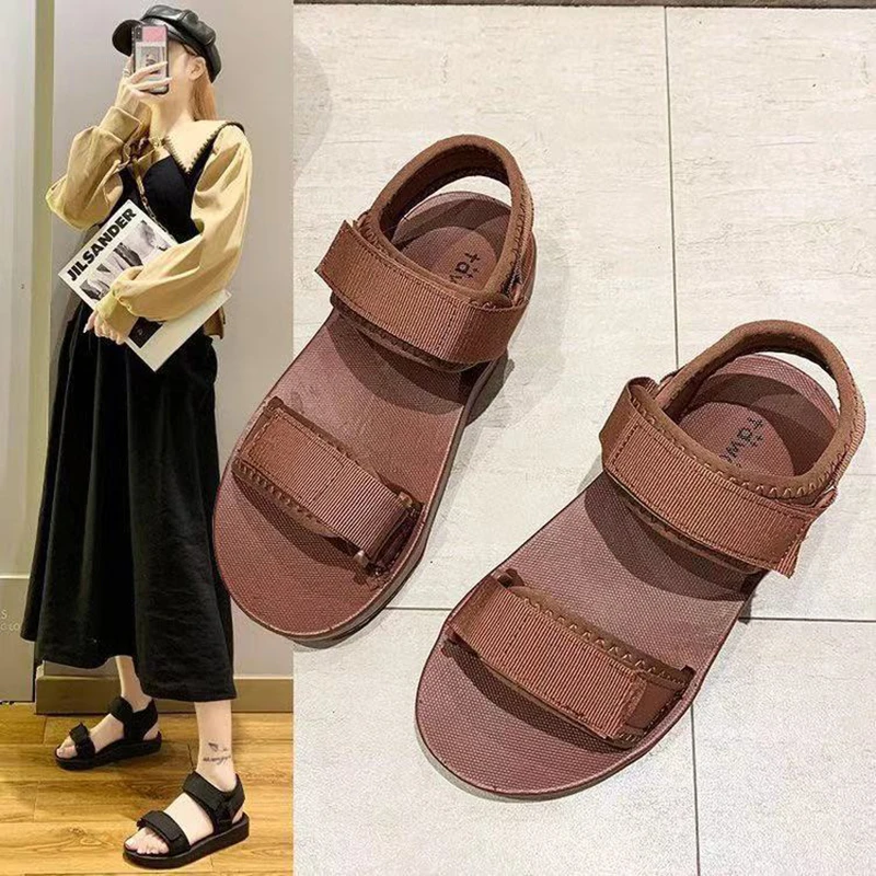 

Summer Black Brown Colors Casual Shoes Woman Flat Comfortable Sandals Female Light Sandalias De Mujer Dropship