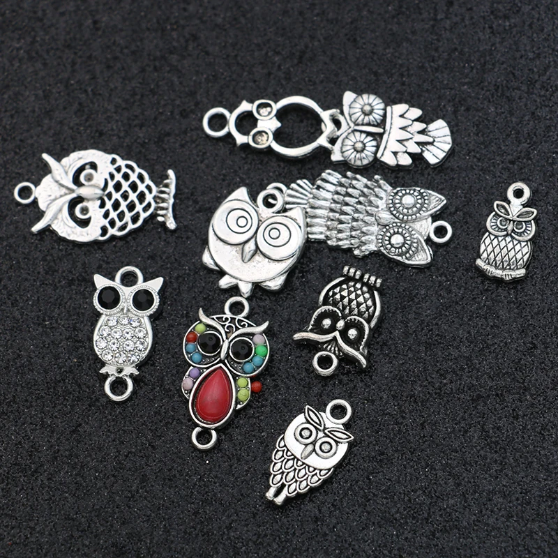 JAKONGO Подвеска Сова с посеребренными кристаллами под старину для изготовления