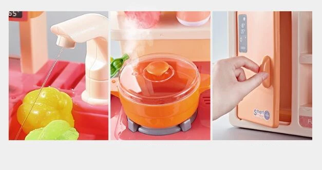 Моделирование cocina infantil звук и свет спрей для воды набор игрушечной посуды стол для приготовления пищи игровой дом кухонная плита пластиковая пищевая игрушка