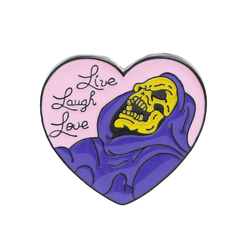 Фото Живой Смех Любовь Эмаль Булавка в форме сердца значок со скелетом нагрудный знак