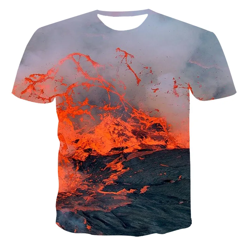 

2021 New Summer Unisex Short-Sleeved T-Shirt 3D Printing Volcanic Eruption Magma Series Round Neck Pullover XXS-6XL