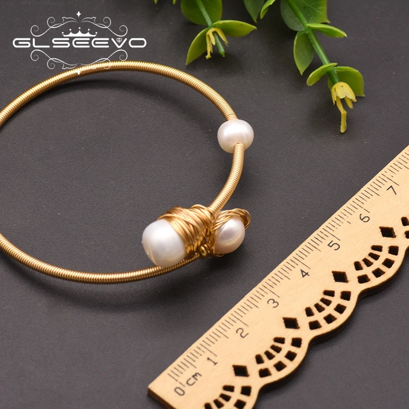 Женский браслет с натуральным белым жемчугом GLSEEVO регулируемый на запястье