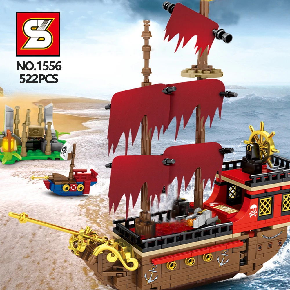 

SY BLOCK Nautical Treasure Hunt Building Blocks Pirate Ship Model Adventure Island ideas series Bricks Birthday Gifts for Boys