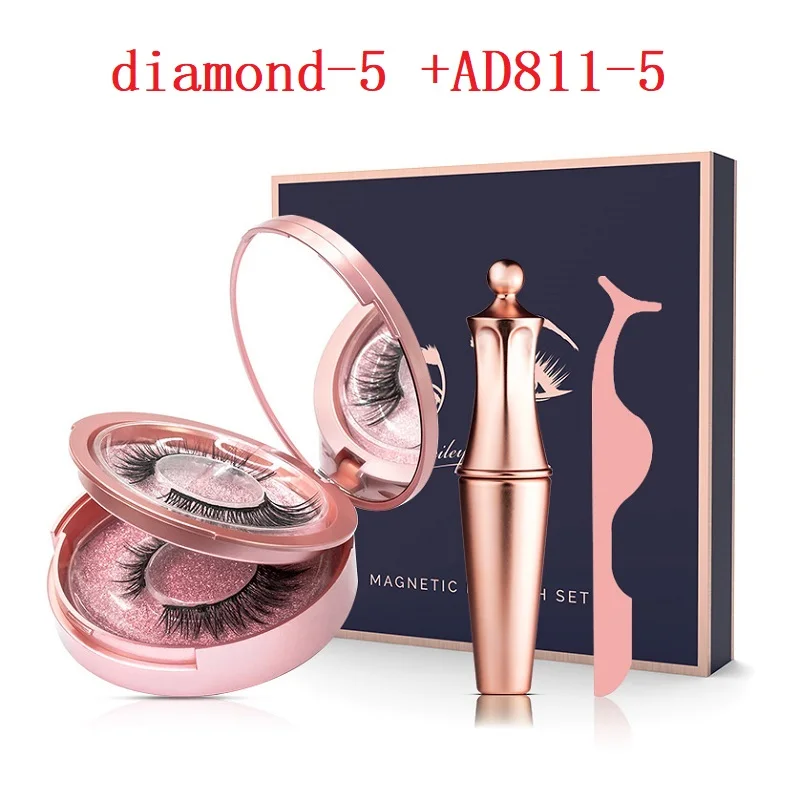 box-diamond andAD811 Магнитные ресницы, магнитные жидкие подводки для глаз и магнитные накладные ресницы и пинцет, набор магнитных подводок для глаз и длинных накладных ресниц - Цвет: box-diamond andAD811