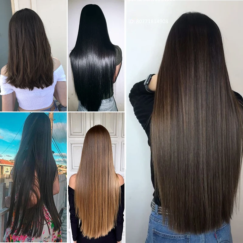 AOSI 5 Size Long Straight Clip in Hair Extensions Black Brown Heat Resistant Synthetic Piece For Women | Шиньоны и парики