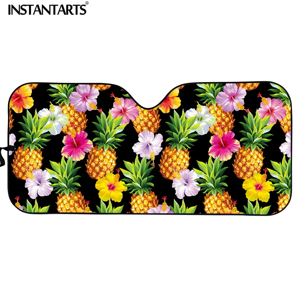 

INSTANTARTS Tropical Pineapple Print Car Windshield Sunshade Universal Fit SUV Truck Durable Sun Visor with Double Bubble Foil