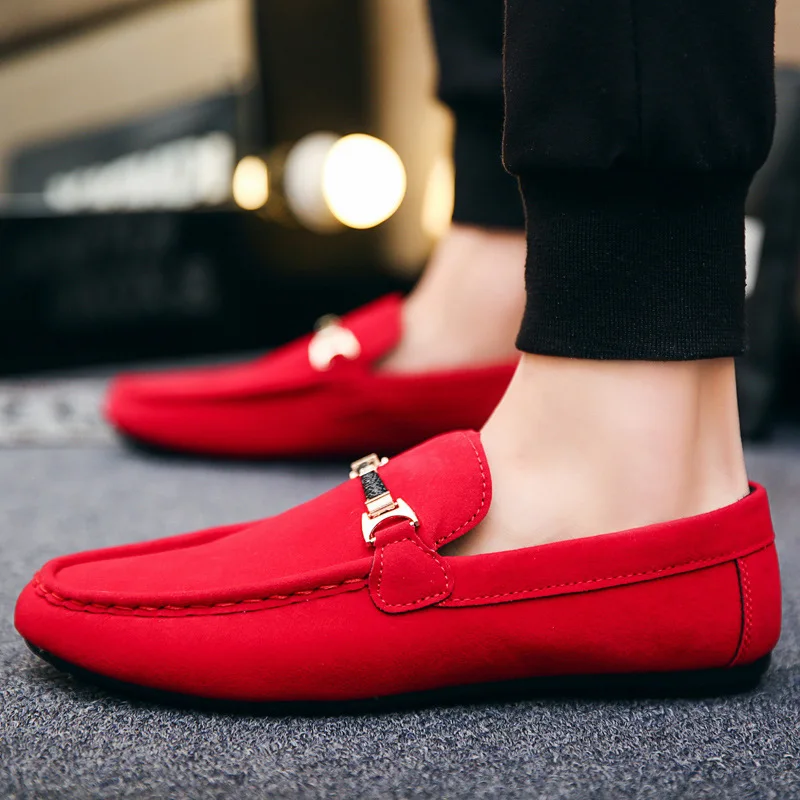 Designer Shoes Men's Slip-On Leather Casual Male Adult Red Flat Driving Moccasin Soft Low-heeled Breathable Non-slip Loafers New
