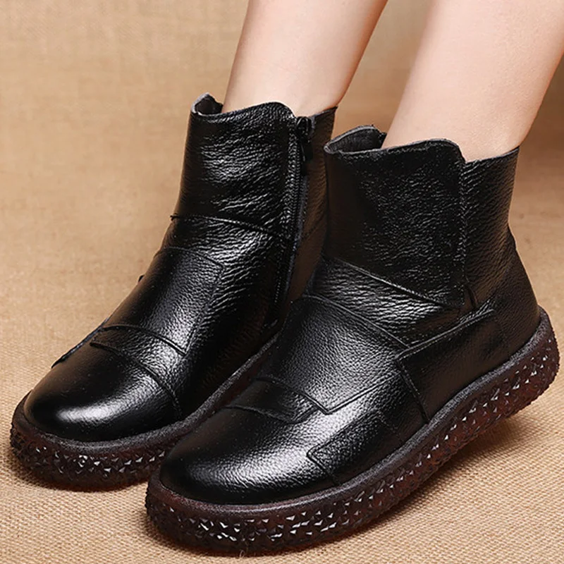 

TIMETANG Women Boots Winter Zip Flat With Ankle Boots For Woman Retro Patchwork Plush Chelsea Boots Ladies Bottine FemmeE848