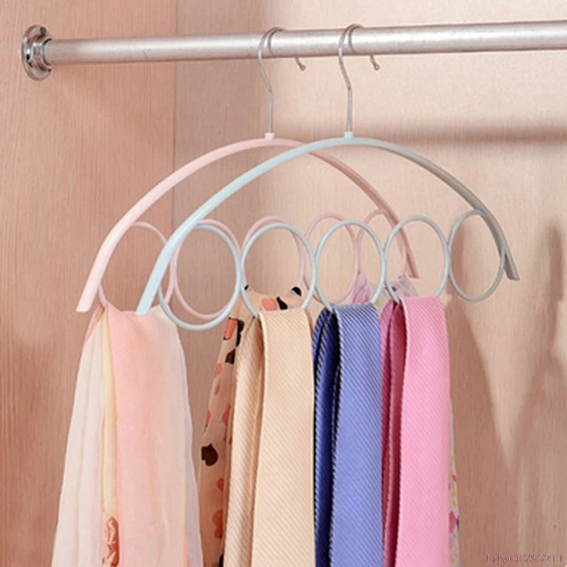 

1PC Simple 5 Rings Scarf Wraps Shawl Storage Rack Ring Rope Slots Ring Ties Hanger Plastic Silk Scarf Tie Circle Creative Hanger