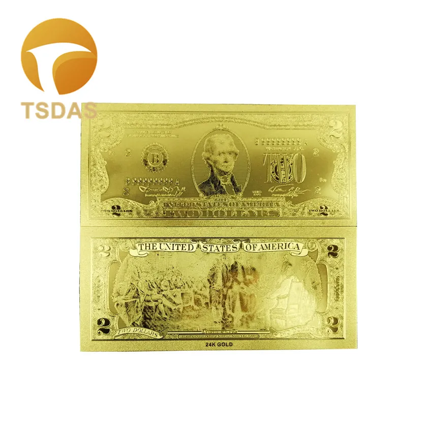 10pcs/lot USD 2 Dollar Gold Foil Banknote Colletion Gifts America Plated Drop Ship | Дом и сад