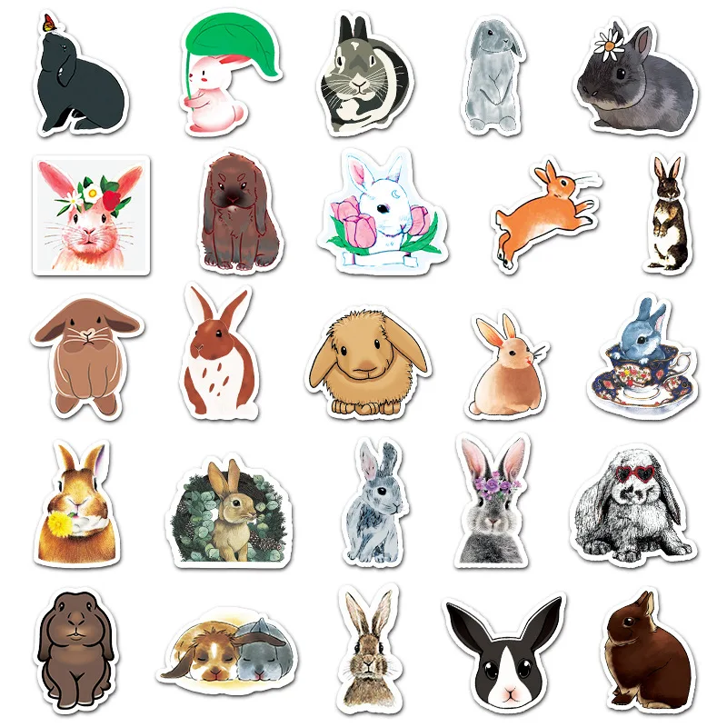 Pegatinas decorativas de Kawaii Rabbit, 50 Uds., material de papeler&iacute;a de conejo, planificador diario de basura, pegatinas para manualidades de Skateboard-5