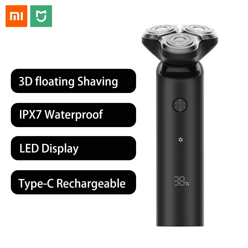 Бритва для электробритва Xiaomi Mijia для мужчин, перезаряжаемая машинка для сухого влажного бритья с 3 головками, триммер для бороды, моющийся, с двойным лезвием