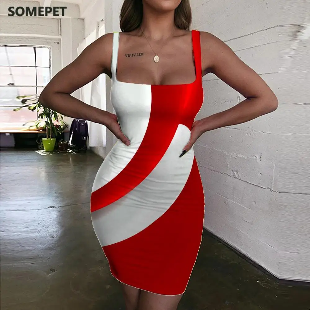 

SOMEPET Dizziness Dresses Women Abstract Vestido Sexy Red Sundress Graphics Halter Sleeveless Womens Clothing Mini Evening Short