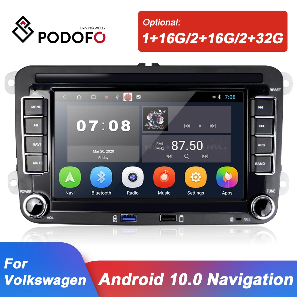 

Автомагнитола Podofo, мультимедийный плеер на Android 10,0, с GPS, для VW/Volkswagen/Golf/Passat/b7/b6/Skoda/Seat/Octavia/Polo/Tiguan, типоразмер 2 Din