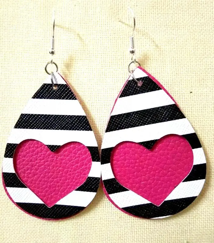 Женские двойные серьги в полоску из кожи красные и синие серьги-подвески