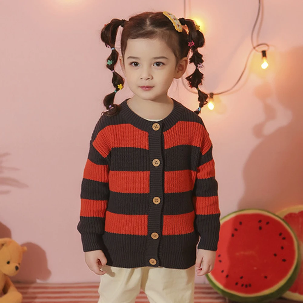 

V-TREE 2021 Autumn Winter Baby Girls Sweaters Coat Cotton Long Sleeve Knitwear Jacket Outerwear Stripe Knit Cardigans