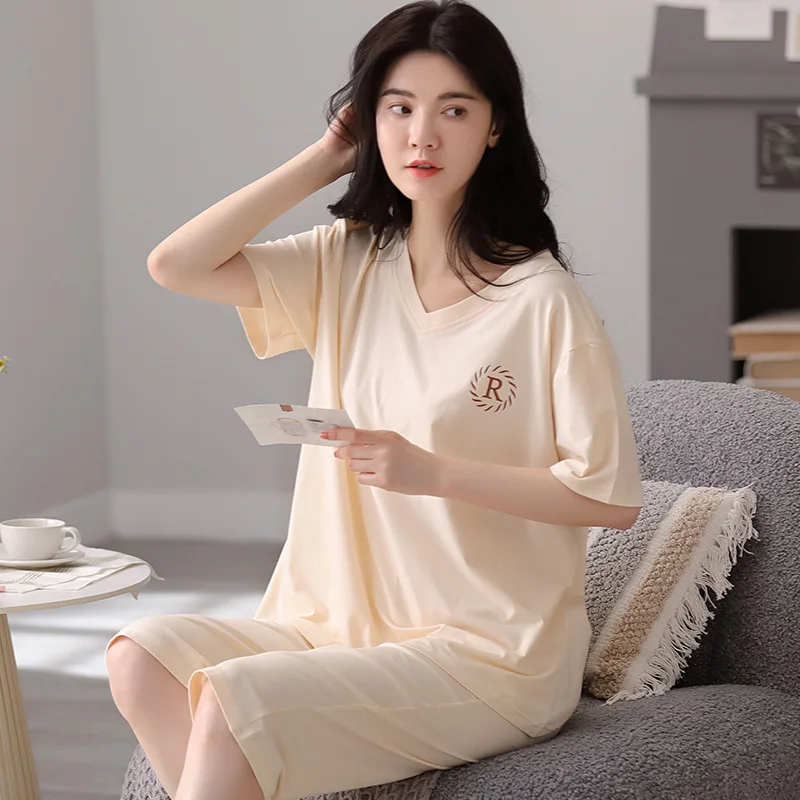 

Champagne Women Pajamas Sets Sexy V-Neck T-Shirt Pyjamas 2PCS Sleep Suit M-XXL Sleepwear Bride Nightwear Summer Casual Home Wear