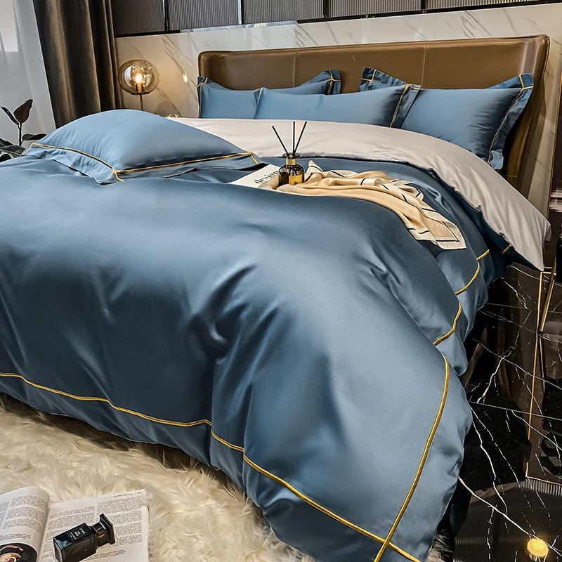 

Long-staple cotton, satin, pure cotton, four-piece suit, light luxury style, high-end quilt cover, bed sheet, hotel bedding