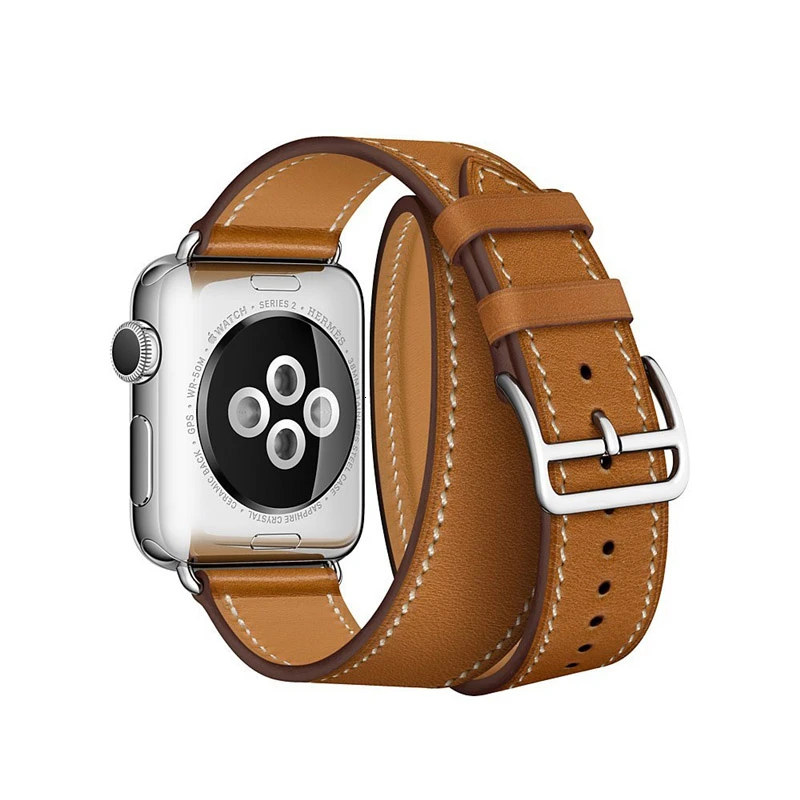 brown Кожаный двойной ремешок для Apple Watch 44 мм iwatch, браслет серии 5 4 3 2 1, Смарт 42 мм, петля 38 мм, замена 40 мм - Цвет ремешка: brown