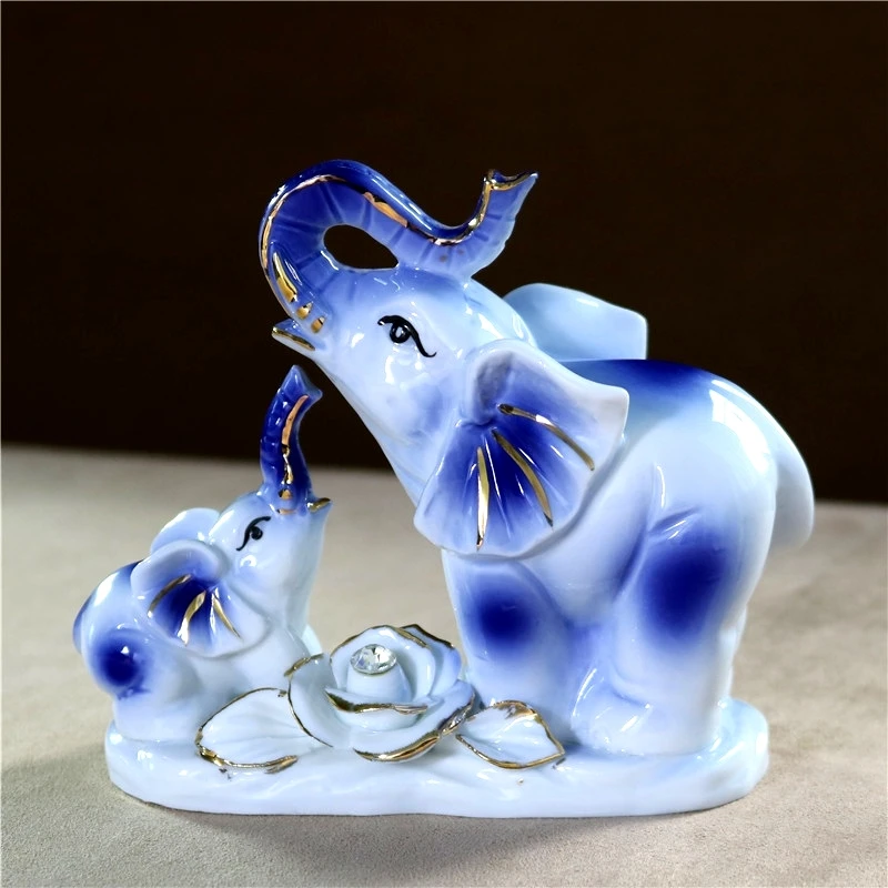 Керамическая миниатюрная фарфоровая фигурка слона для мамы и ребенка украшение