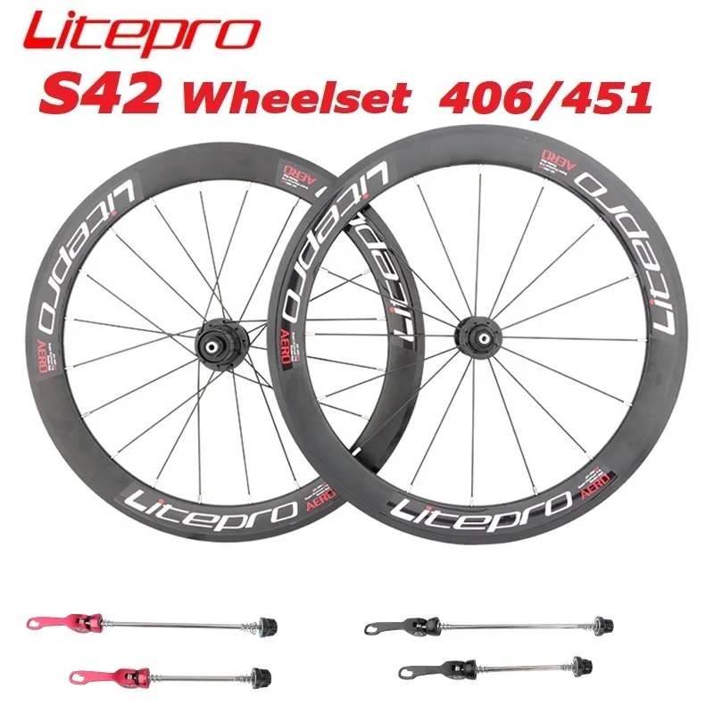 Litepro 406 451 Folding Bike S42 V Brake Wheelset 74mm 130mm Aluminum Alloy Double Wall Rims 2-4 Bearing 8-11Speed Hubs