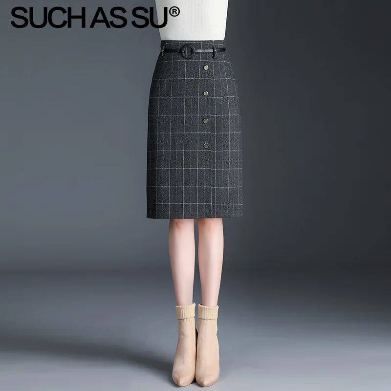 Женская вязаная юбка-карандаш серая до колена с высокой талией размера плюс на