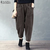 turnip womens harem trousers zanzea 2021 kaftan autumn corduroy pants casual elastic waist long pantalon palazzo