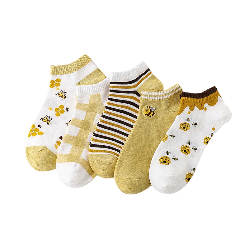 

New 5 Pairs of Spring and Summer Cartoon Fruit Cotton Breathable Cotton Embroidered Socks for Women Casual Socks for Women