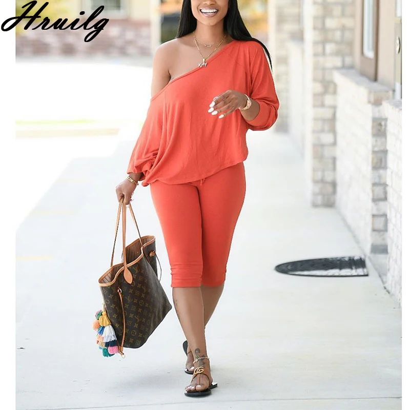 

Модный однотонный комплект для отдыха, Топ с длинным рукавом и открытыми плечами и женские брюки, комплект из двух предметов, осенняя улична...