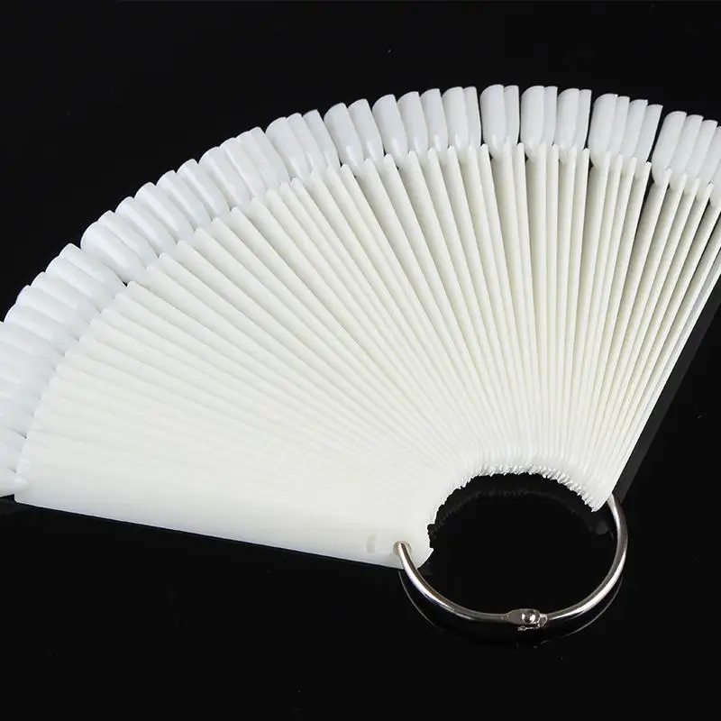 1Set False Nail Tips Fan Nature Nail Art Round Full Cover Display Practice Tools Fake Nails Manicure Acrylic UV Gel Polish