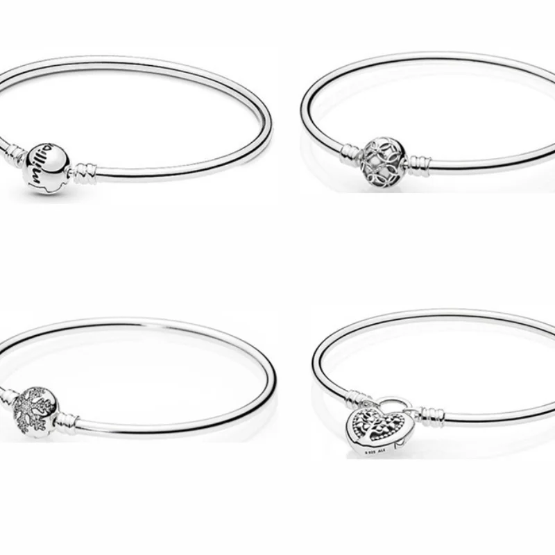 

Жёсткий браслет из стерлингового серебра 925 пробы с подвесками в форме сердца, модные женские оригинальные ювелирные изделия, Твердые бусин...