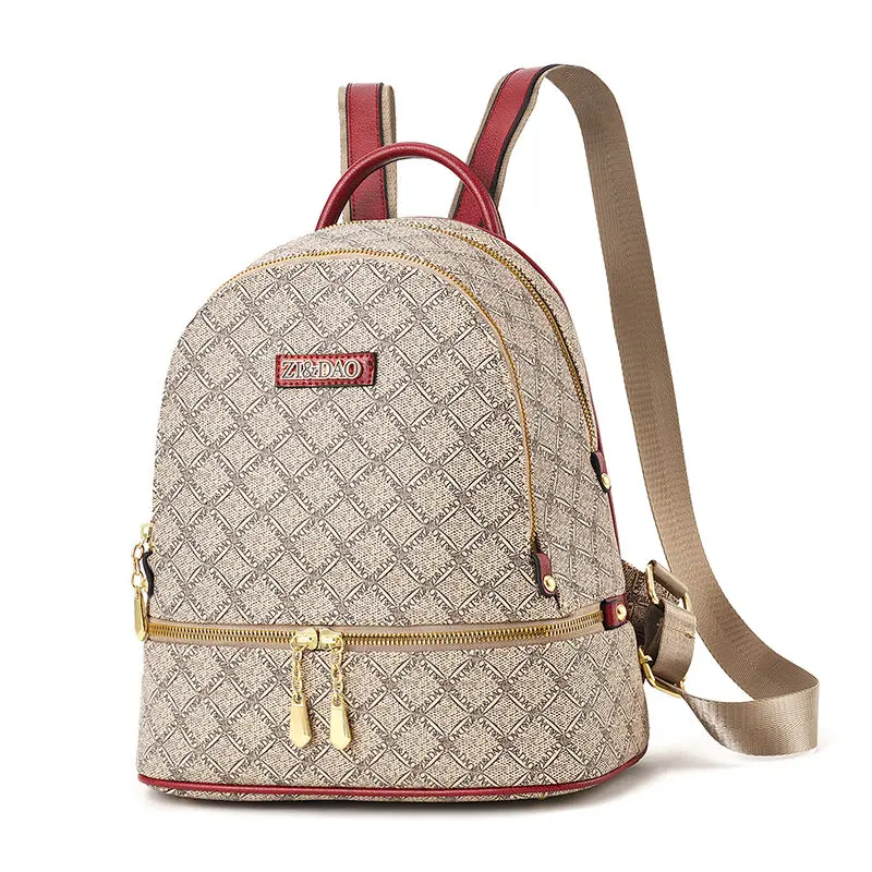 Brand Printed Women Backpack High Quality Youth Leather Backpacks for Teenage Girls Female School Women Travel Backpack - Цвет: khaki wine