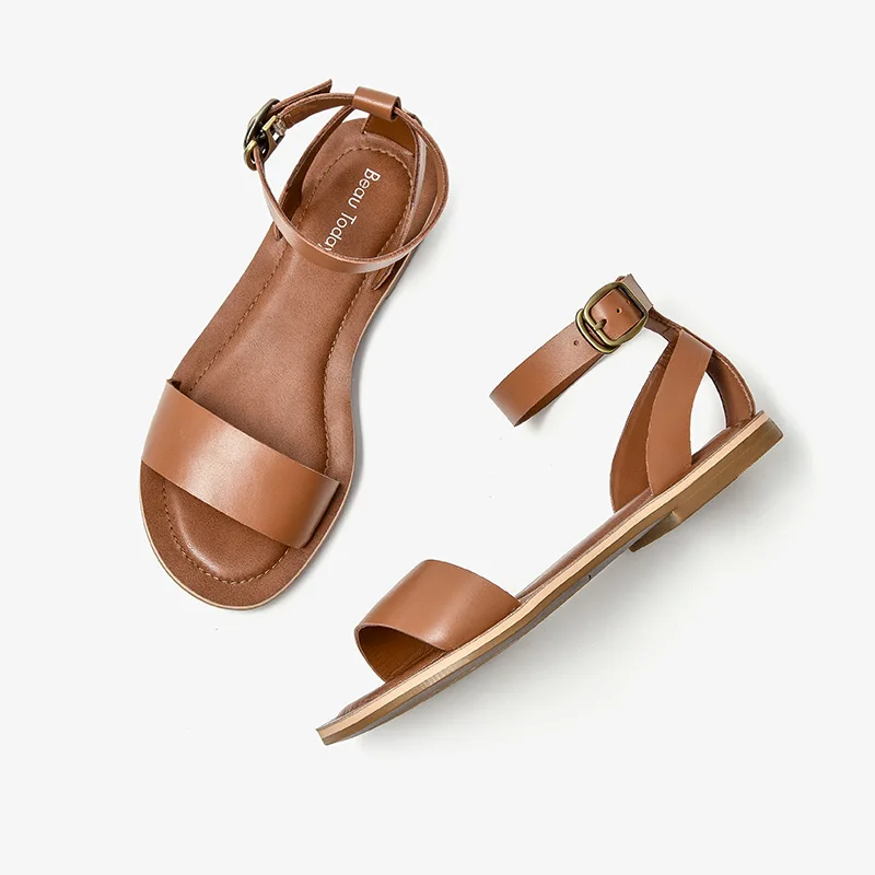 BeauToday/женские сандалии гладиаторы из мягкой натуральной коровьей кожи с пряжкой