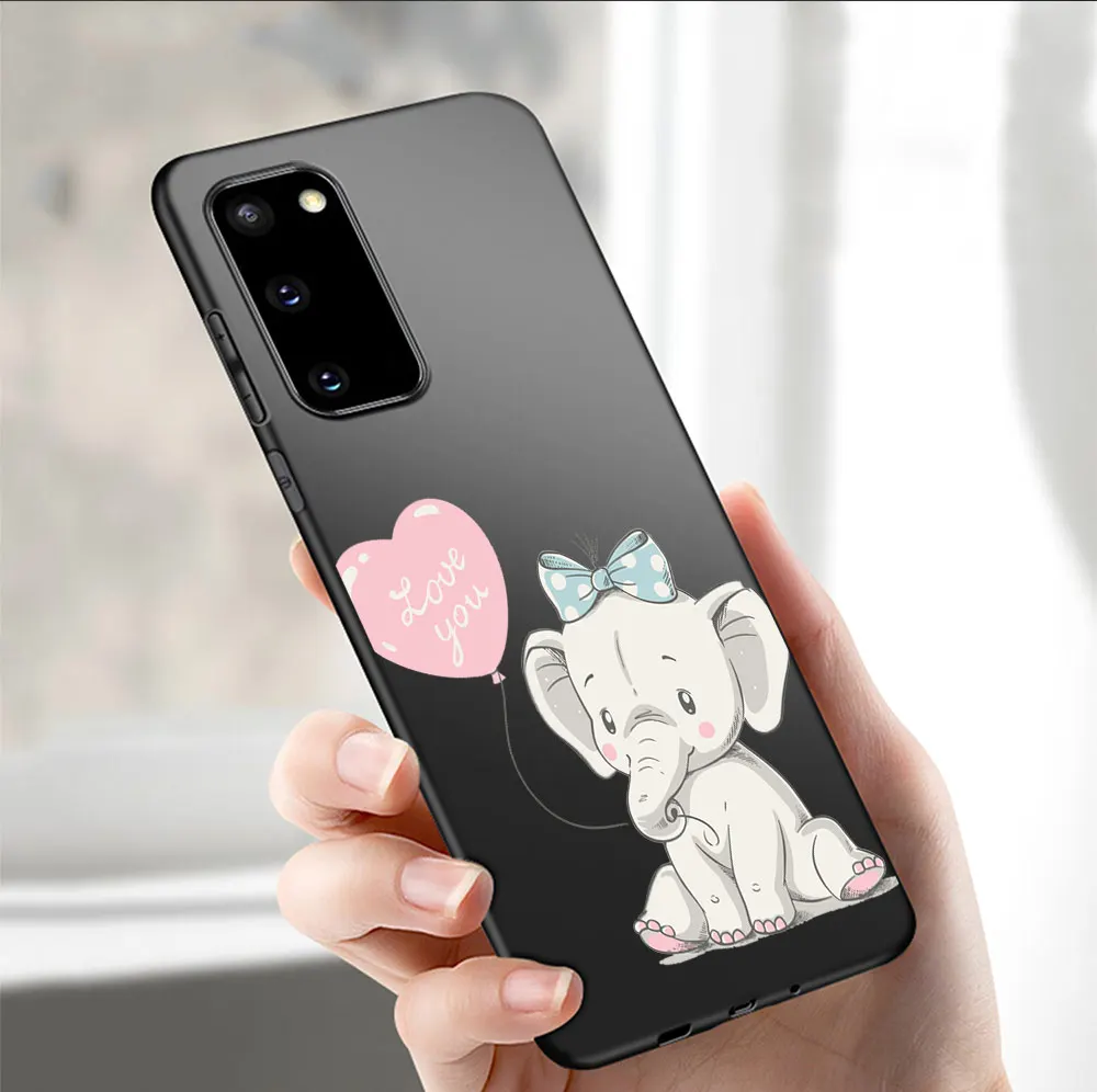 

Elephant Case For Samsung A51 A71 A50 A70 A20 A40 A20E S20 S10 S9 S8 S7 Edge Ultra Puls Note 10 9 8 Plus Black Cover Capa Animal