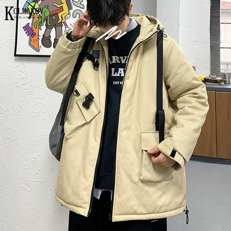 

KOLMAKOV Winter Hip Hop Men's Cotton-Padded Jackets Couple's Hooded Coat Solid Color Bread Suit Loose Cotton Garment Male M-5XL