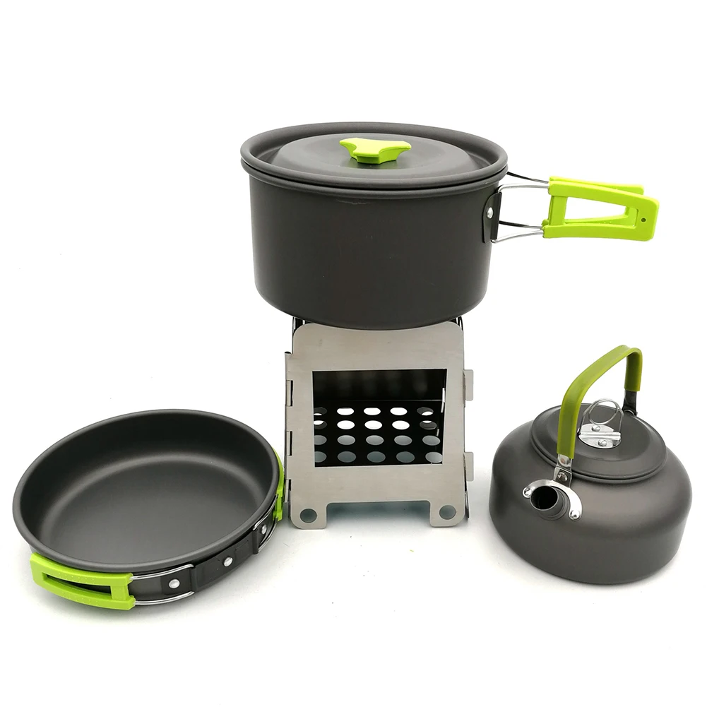 

Camping Cookware Kit Outdoor Cooking Set With Stove Water Kettle Pan Pot Travelling Hiking Picnic Tableware Equipment 2-3 Person