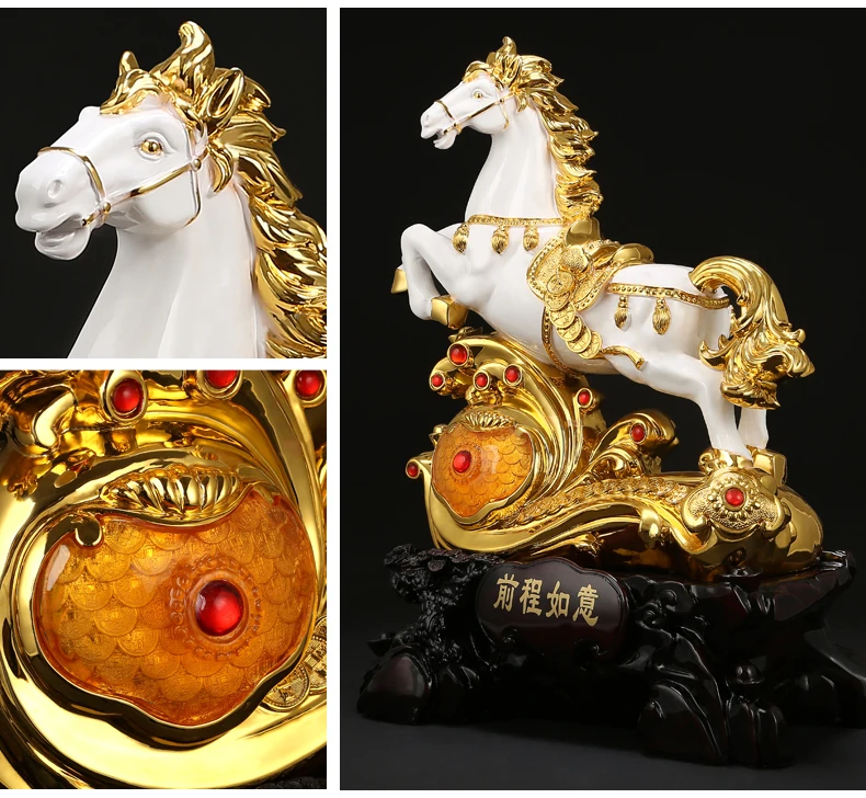 

2022 Speedy success HOME Company hall lobby shop art business bring wealth Money Gook Luck gold horse FENG SHUI Mascot Statu