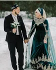 Мусульманское охотничье зеленое свадебное платье с запахом и воротником-стойкой, трапециевидная аппликация со стразами, в арабском стиле Свадебные платья