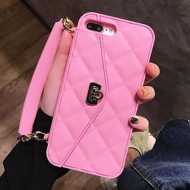 Чехол-кошелек для iPhone XS Max XR X 10 8 7 6s 6 Plus 11 Pro Max, мягкий силиконовый чехол с отделением для карт, сумочка, кошелек, чехол для телефона с длинной цепочкой - Цвет: B