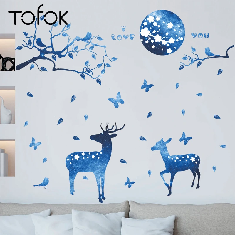 Tofok звездное небо олень DIY наклейки на стену для дома ТВ дивана фон Декор
