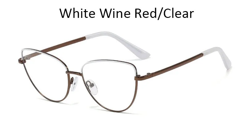 White Wine Red Clear Очки женские кошачьи очки оправа с прозрачными линзами Модные металлические оправы оптические черные женские очки - Цвет оправы: White Wine Red Clear