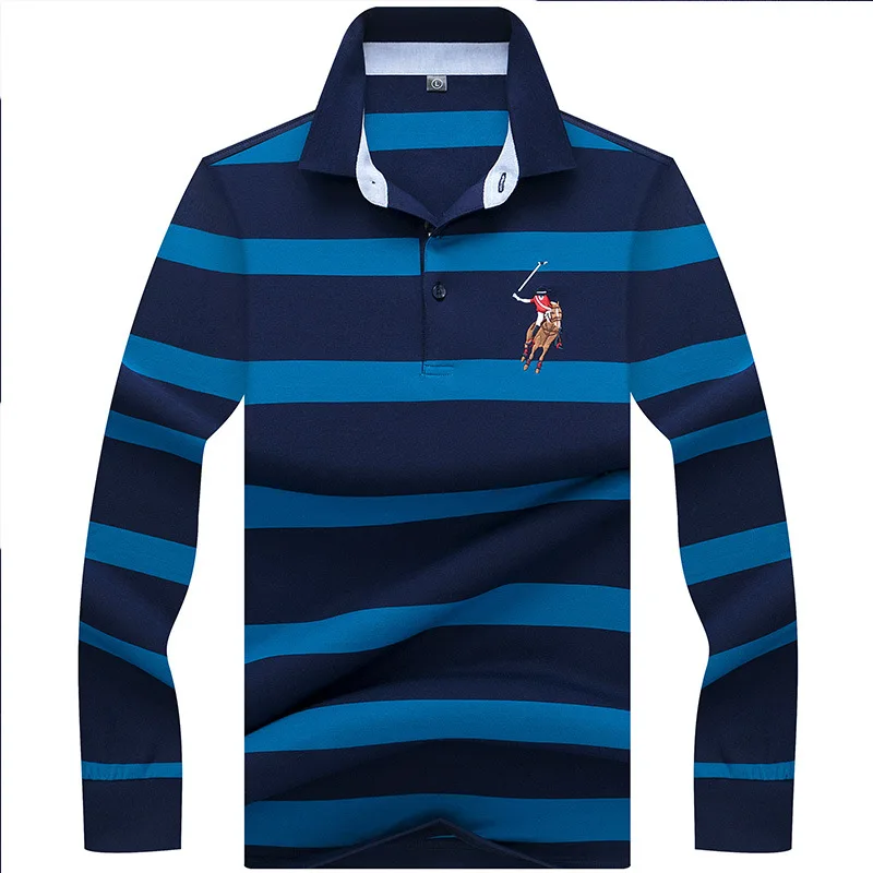 

Mingdi mouse new long sleeve men's Polo Shirt business stripe Lapel cotton Pullover men's T-shirt